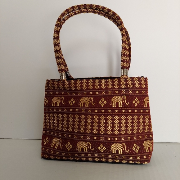Handbags - Elephant Design Fabric Small 2 Handle Satchel